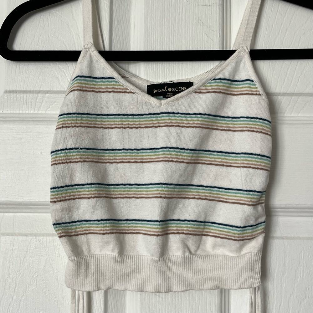 Social Scene Rainbow Striped Knit Crop Top - Size S